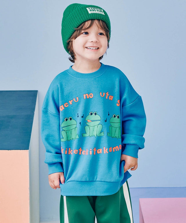 【kids】 グラフィックトレーナー/ブルー モデル:96.5cm 110サイズ着用