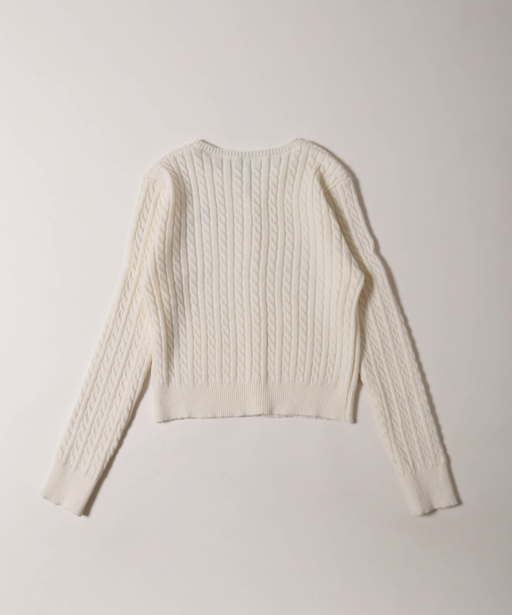 ワンポイントケーブルカーディガン