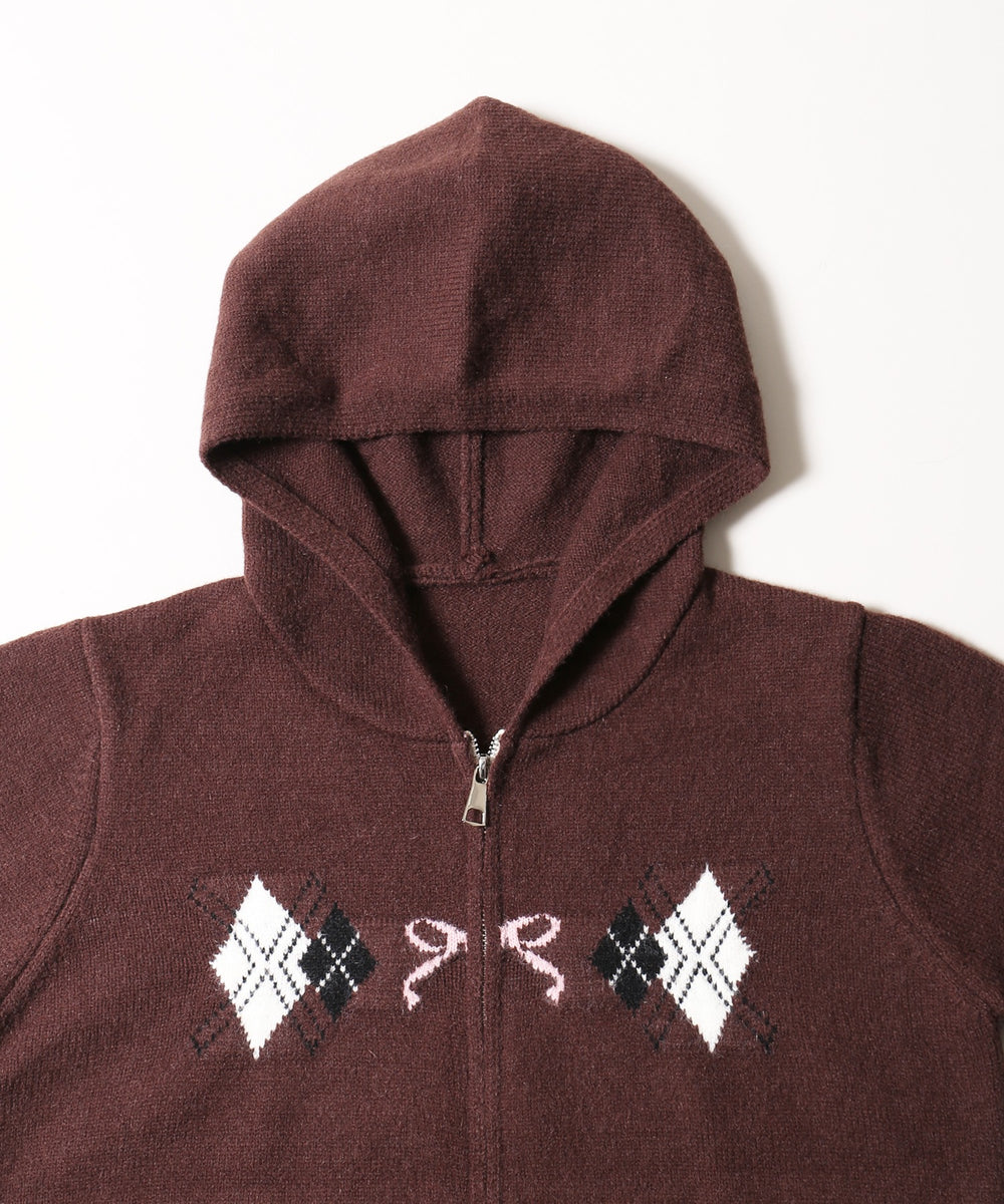 アーガイルデザインニットパーカー