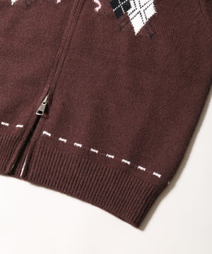 アーガイルデザインニットパーカー