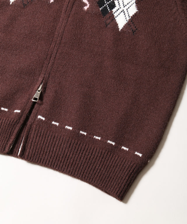 アーガイルデザインニットパーカー