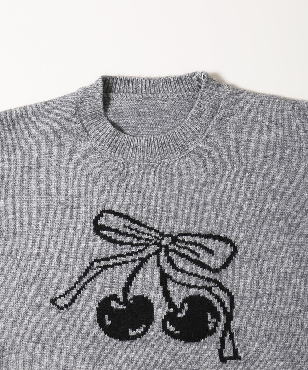 リボンチェリージャガードニット