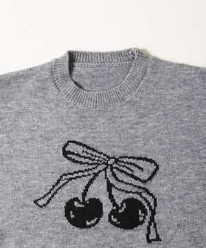 リボンチェリージャガードニット