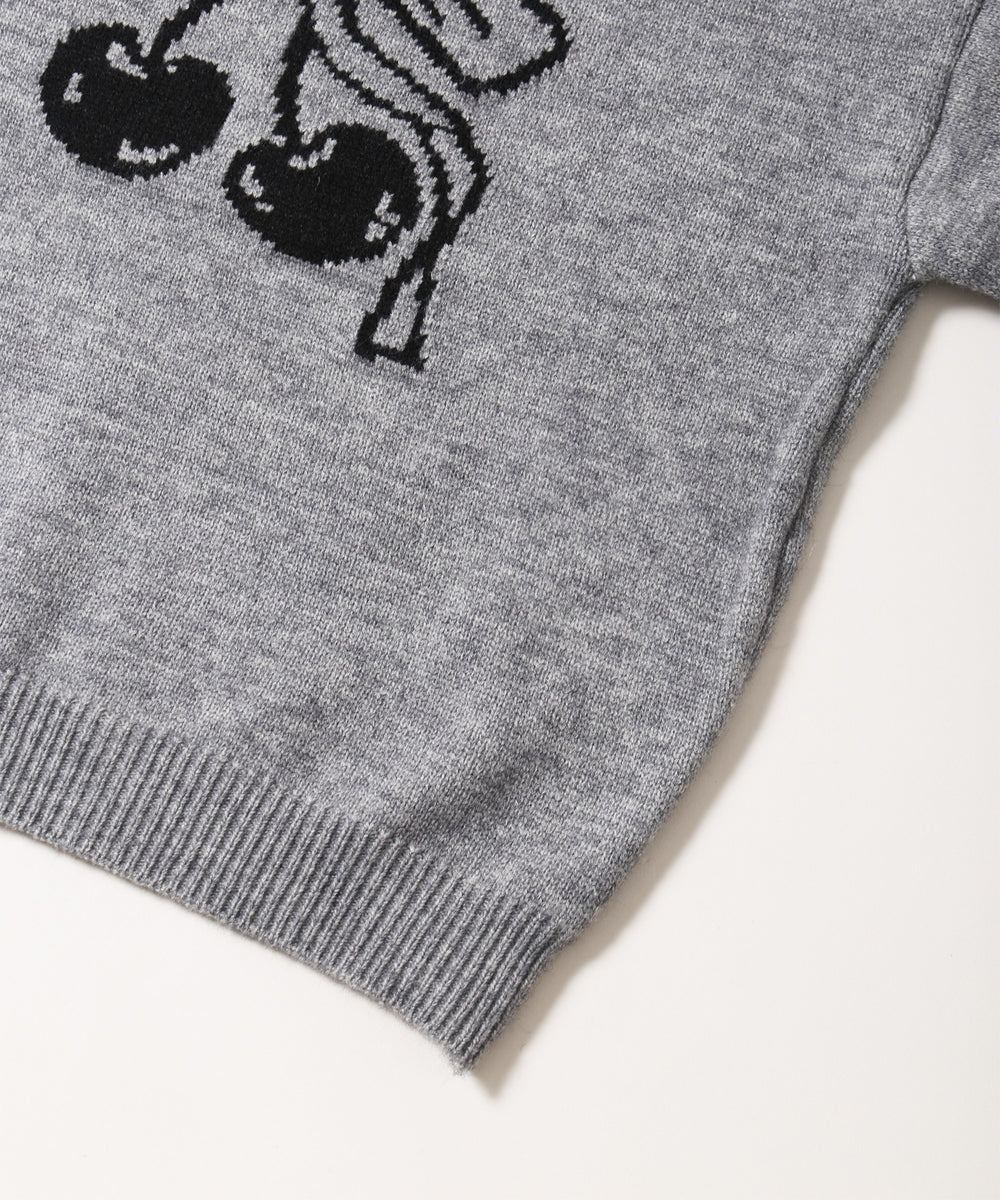 リボンチェリージャガードニット