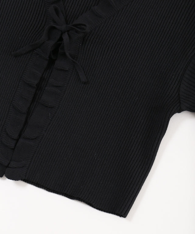 フリルリボンニットカーディガン