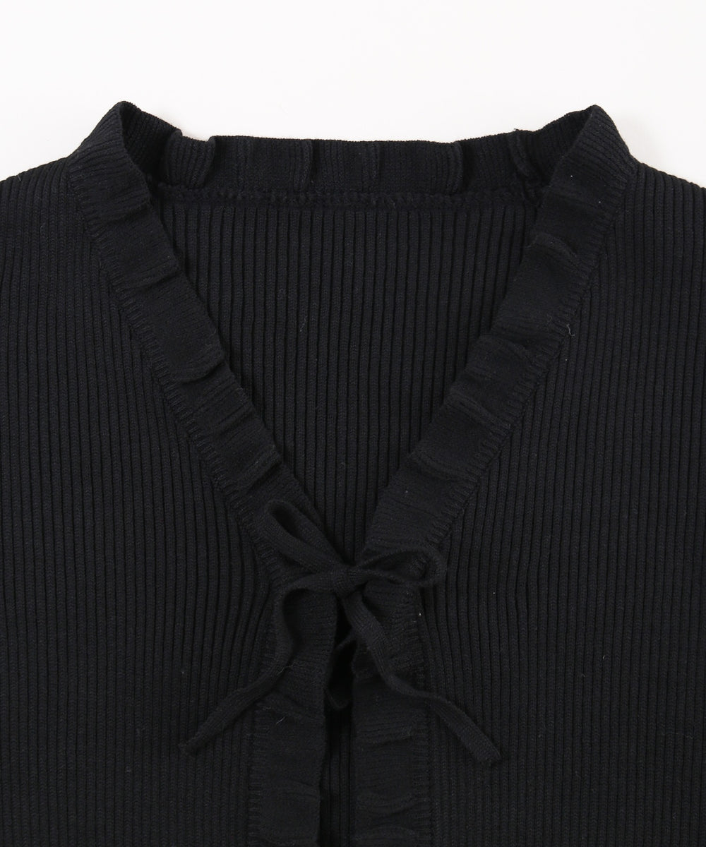 フリルリボンニットカーディガン