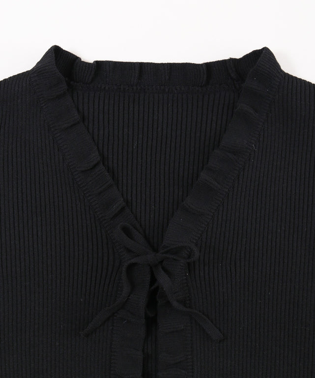 フリルリボンニットカーディガン