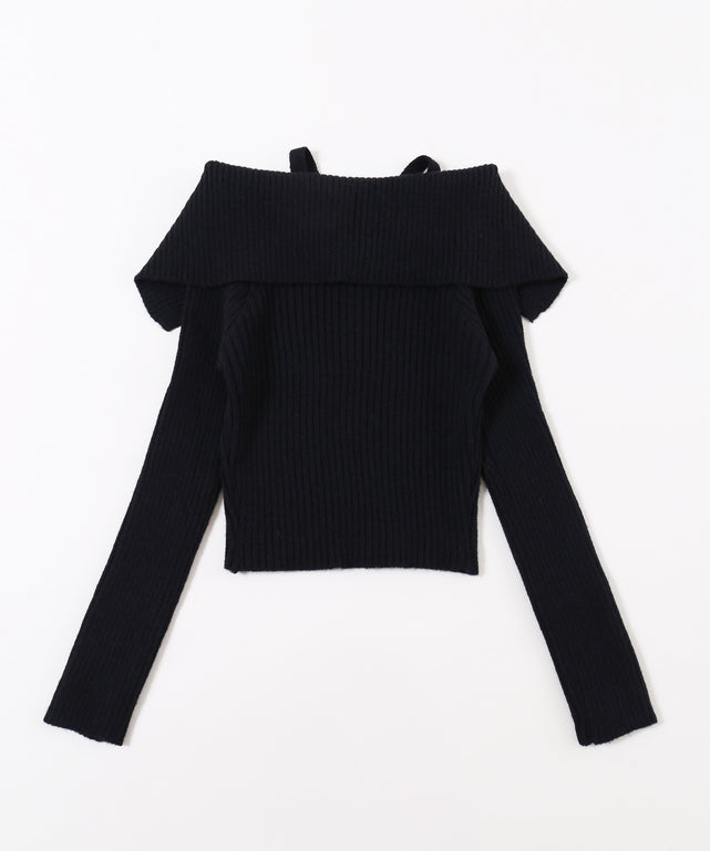 ストラップデザインオフショルニット