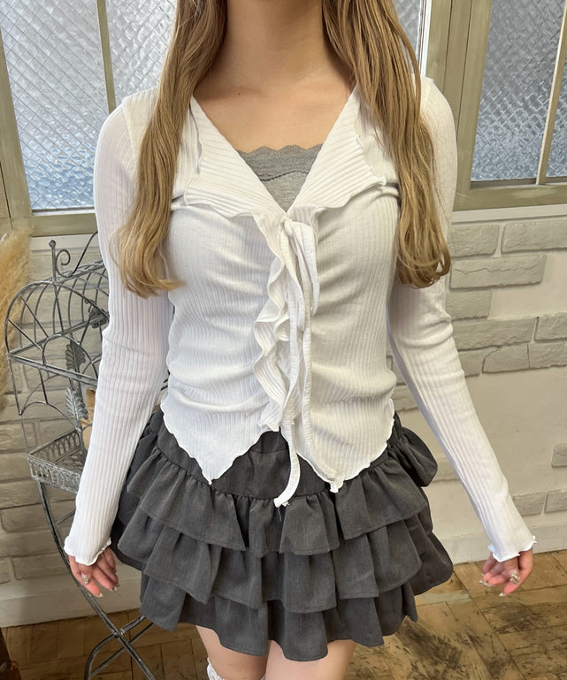 ギャザーメロウ長袖トップス/ホワイト モデル：160㎝ F着用