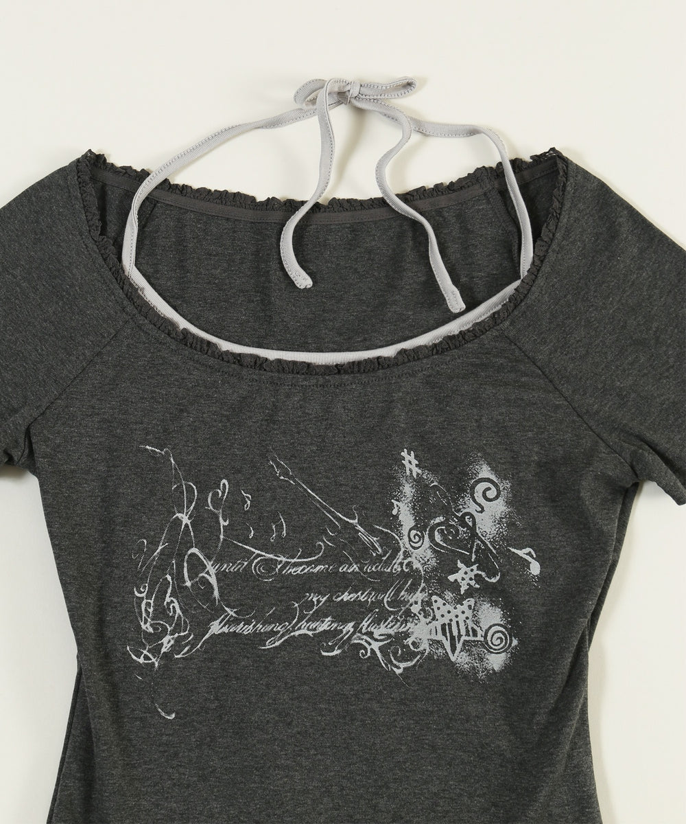 ホルターネックグラフィックTシャツ