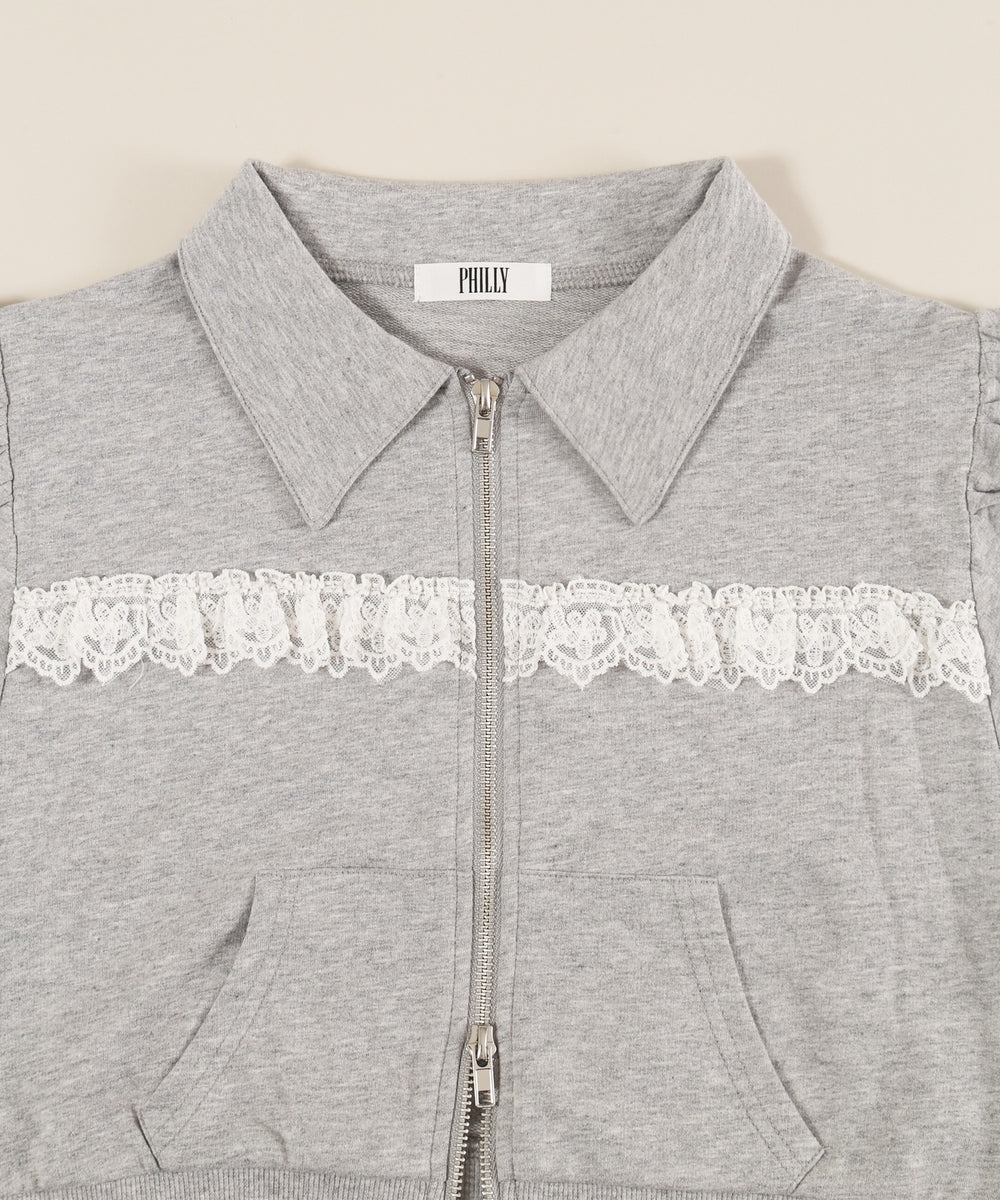 襟付きレースポイント半袖パーカー