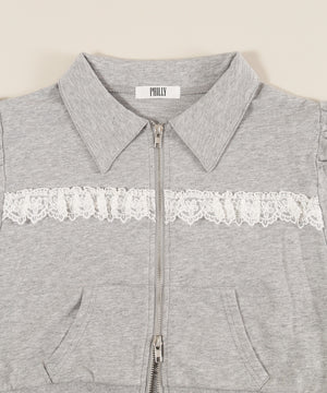 襟付きレースポイント半袖パーカー