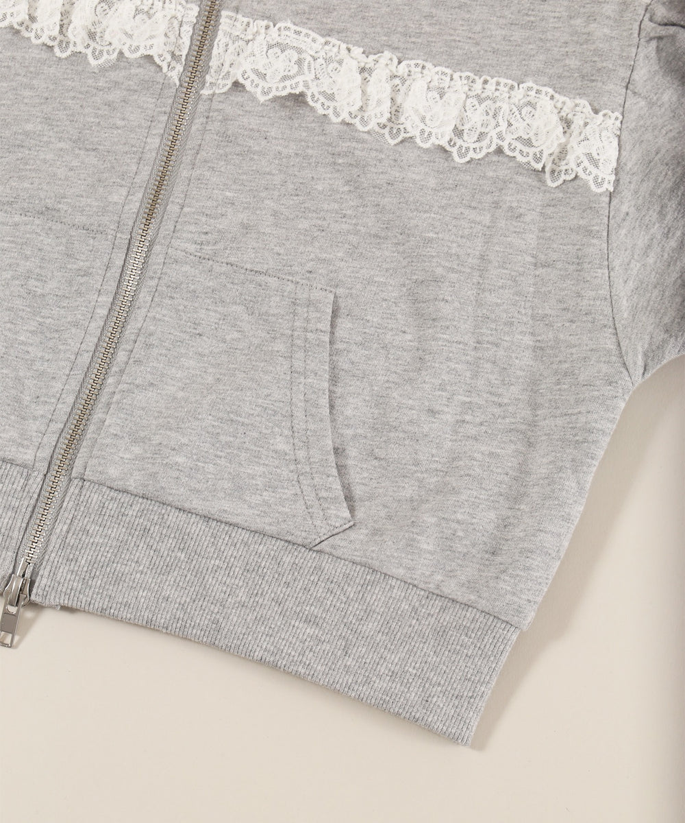 襟付きレースポイント半袖パーカー