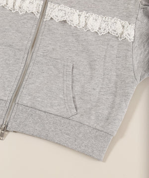 襟付きレースポイント半袖パーカー