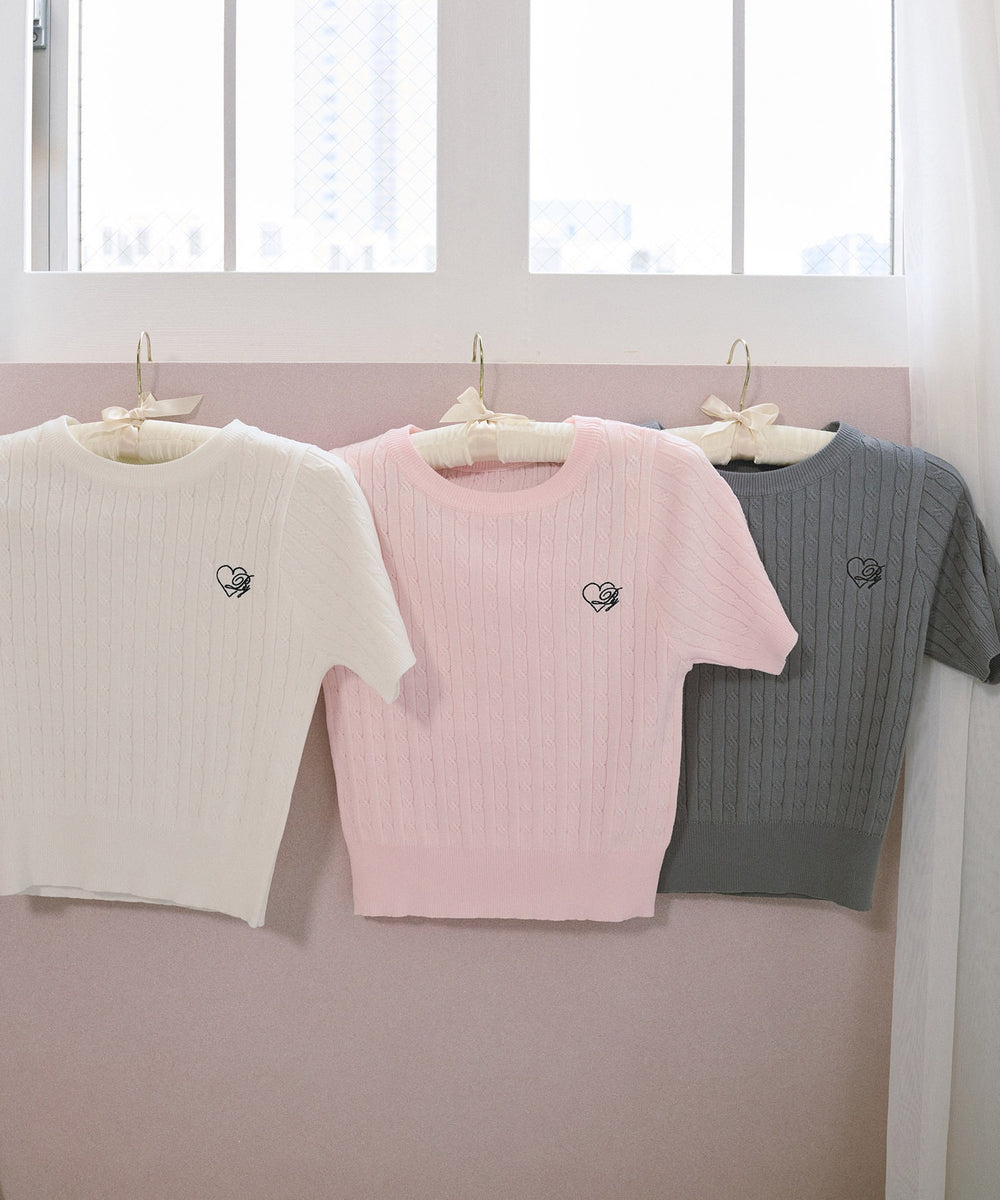 ハートワンポイント半袖ニット