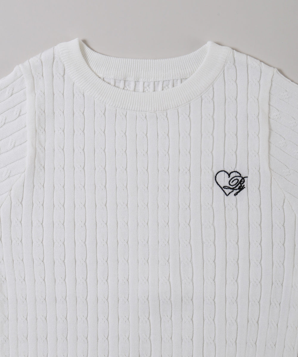 ハートワンポイント半袖ニット
