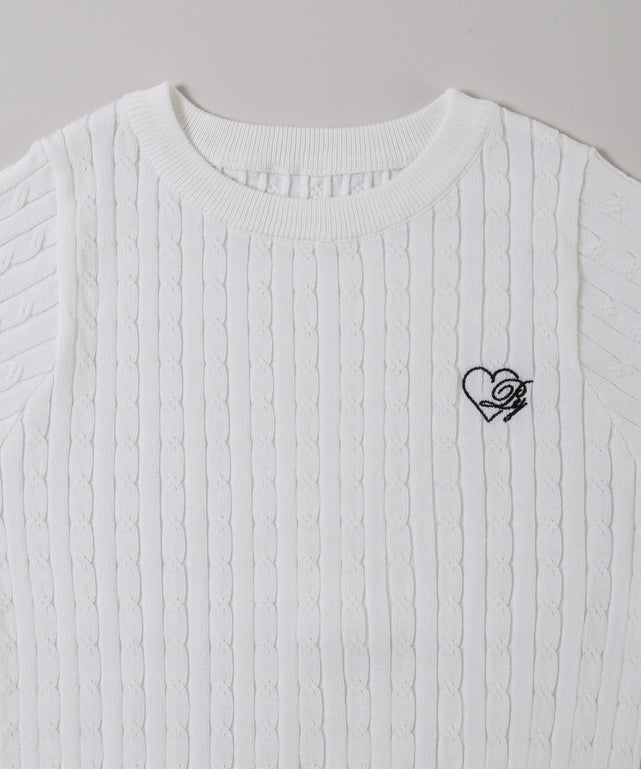 ハートワンポイント半袖ニット