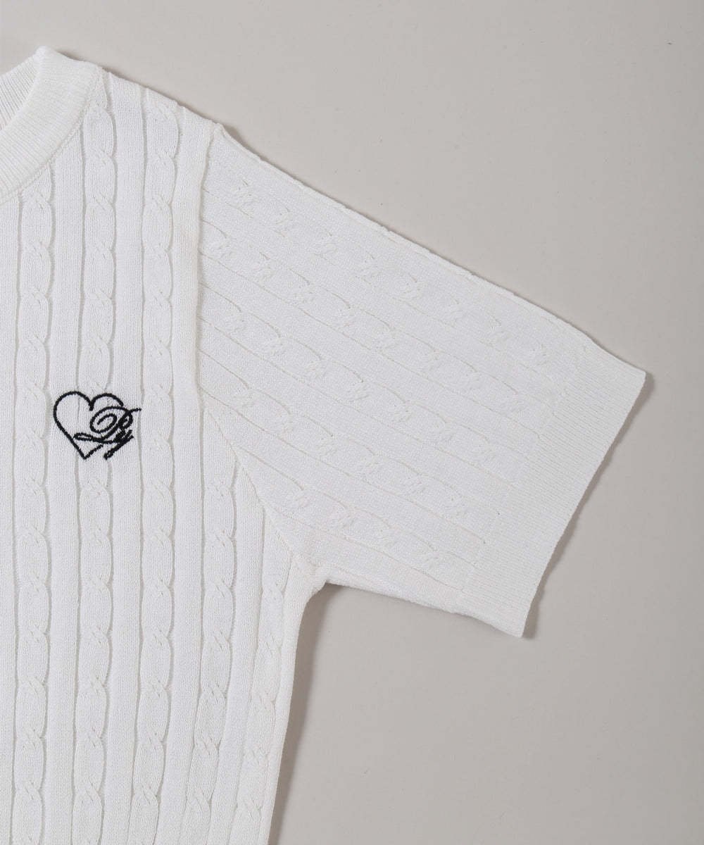 ハートワンポイント半袖ニット