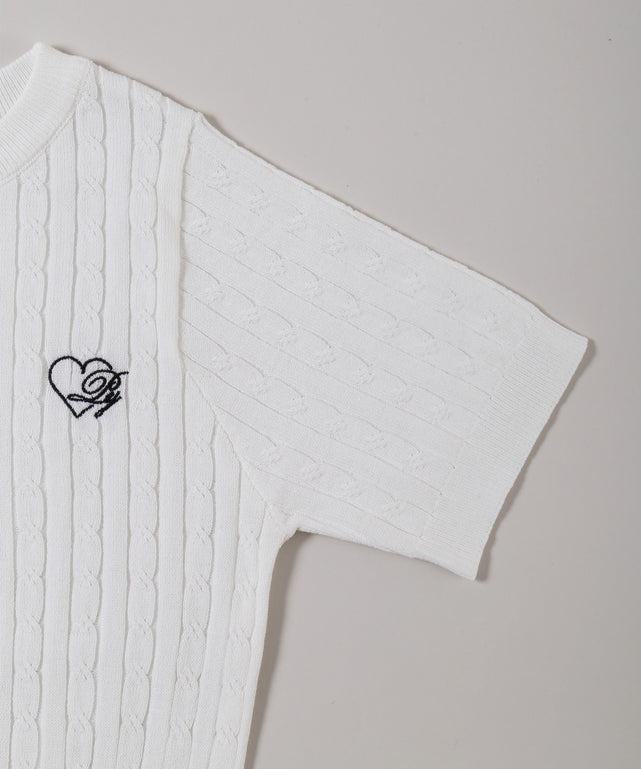 ハートワンポイント半袖ニット