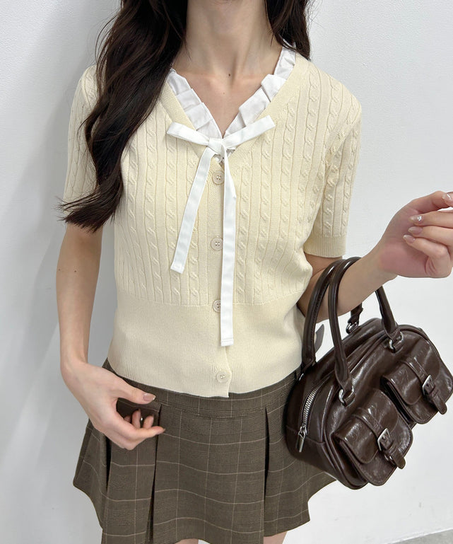 フリルネックケーブル半袖カーディガン – WEGO ONLINE STORE