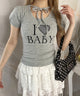 アイラブbabyチョーカーT/グレー モデル：160㎝ F着用