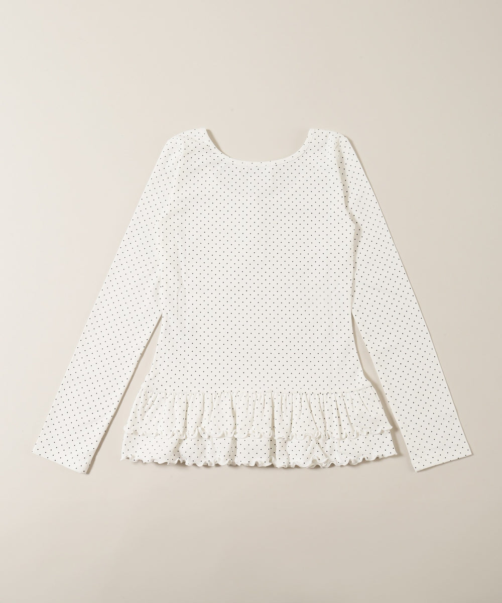 ヘムフリルドットヘンリーネックトップス