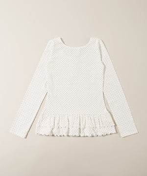 ヘムフリルドットヘンリーネックトップス