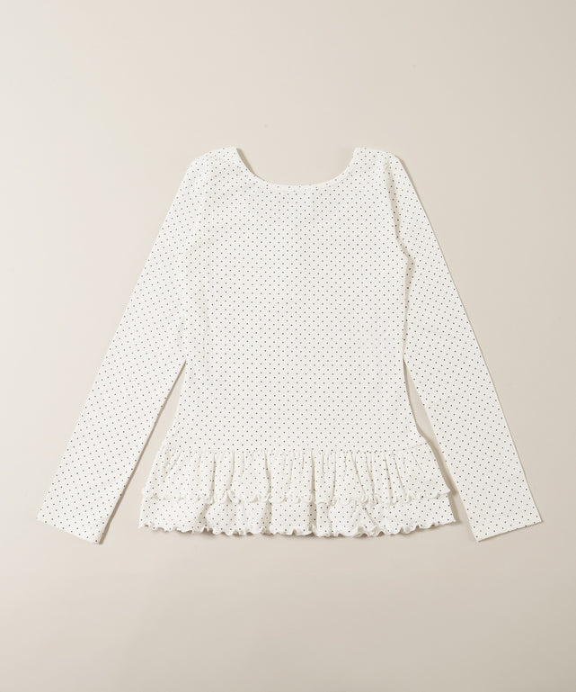 ヘムフリルドットヘンリーネックトップス