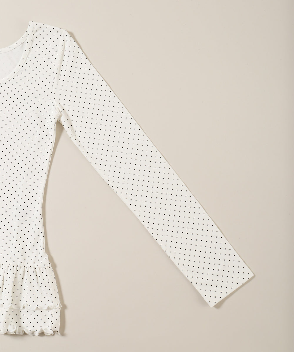 ヘムフリルドットヘンリーネックトップス