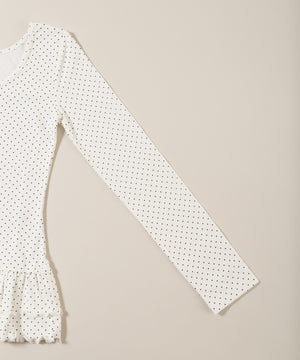 ヘムフリルドットヘンリーネックトップス