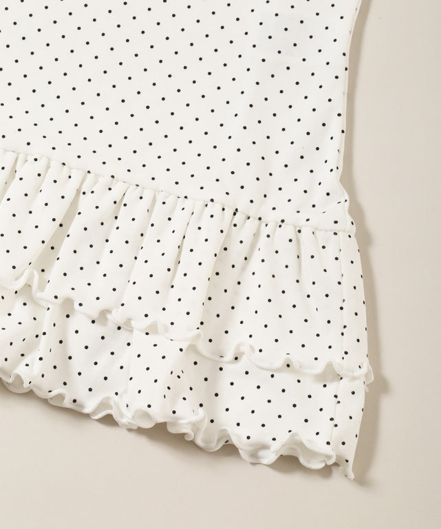 ヘムフリルドットヘンリーネックトップス