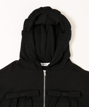フリルフードリボンジップパーカー