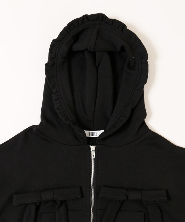 フリルフードリボンジップパーカー