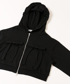 フリルフードリボンジップパーカー