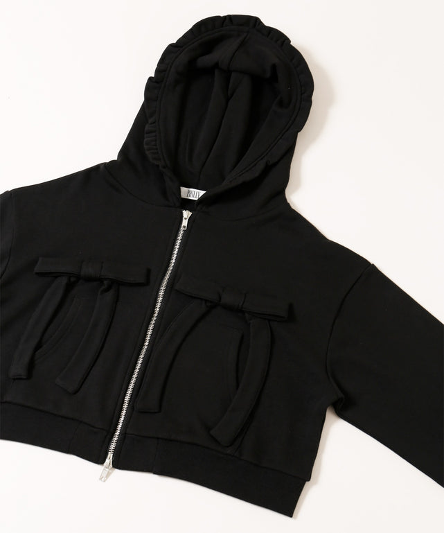 フリルフードリボンジップパーカー