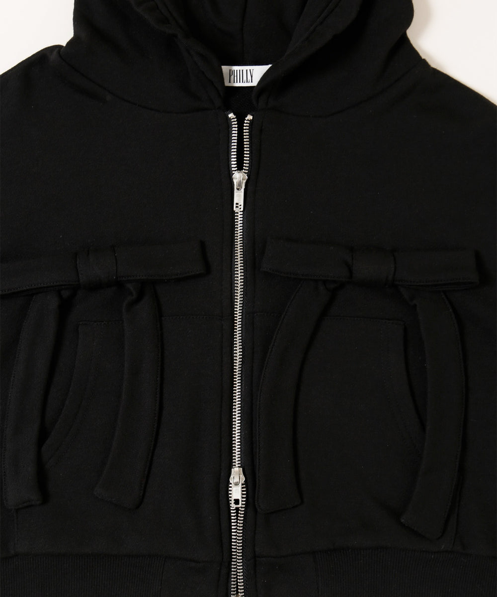 フリルフードリボンジップパーカー