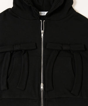 フリルフードリボンジップパーカー