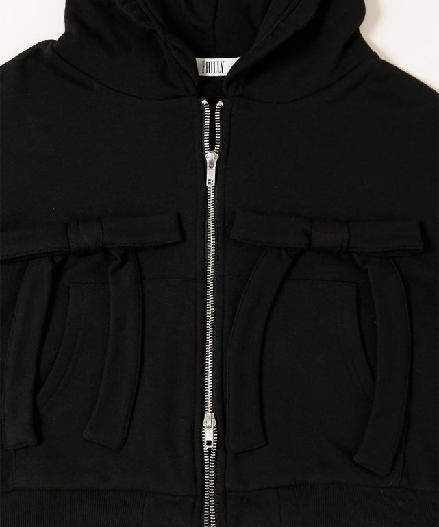 フリルフードリボンジップパーカー