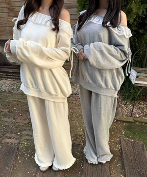 レースパイピングオフショルスウェット