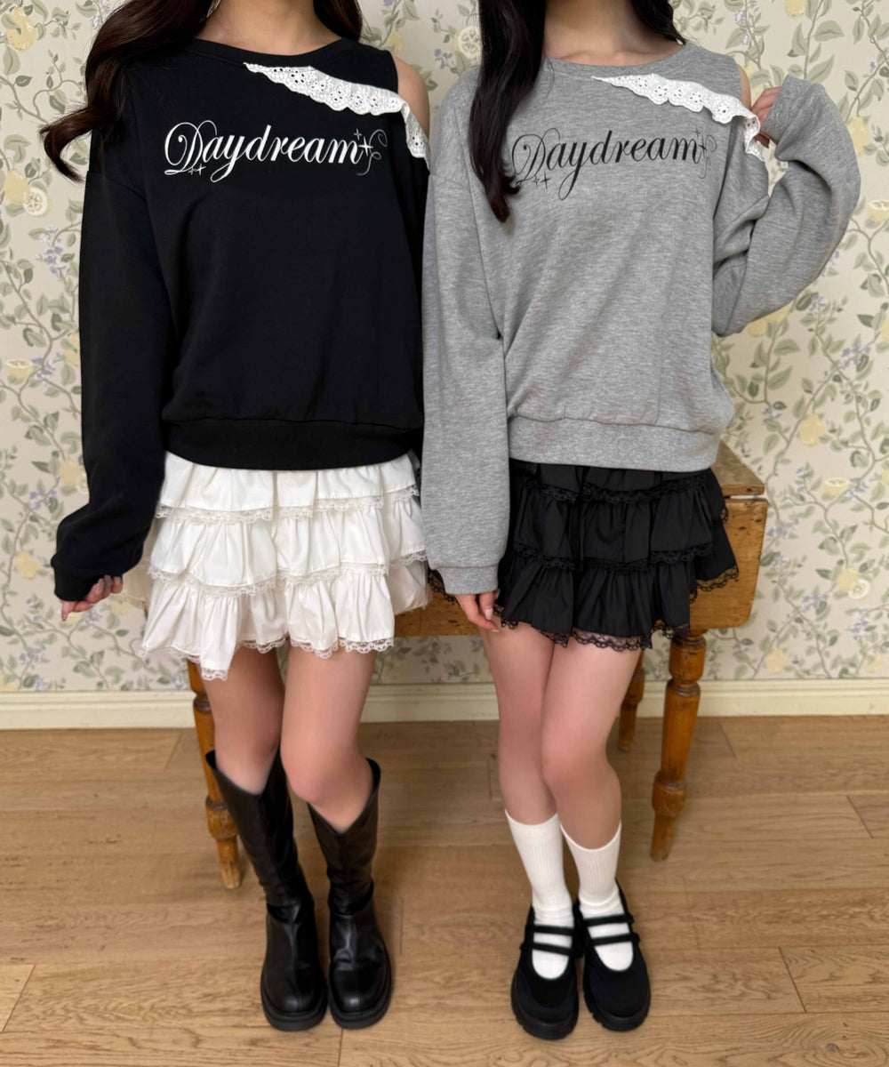 オープンショルダーフリルスウェット