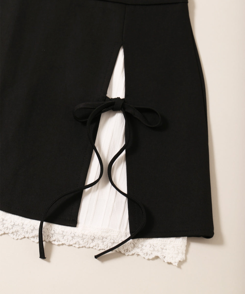 レースレイヤードリボンミニスカート