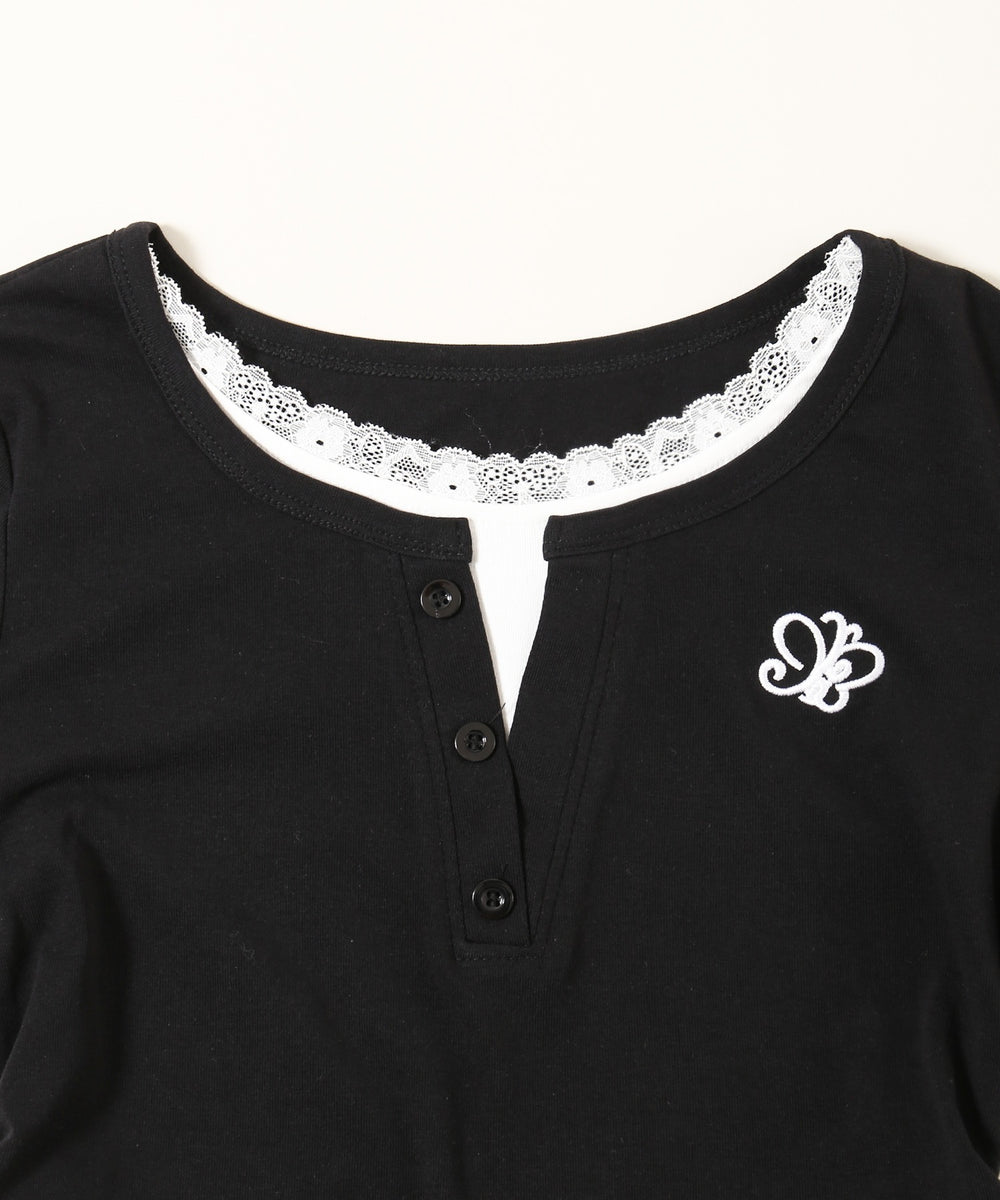 レースネックレイヤードロンT