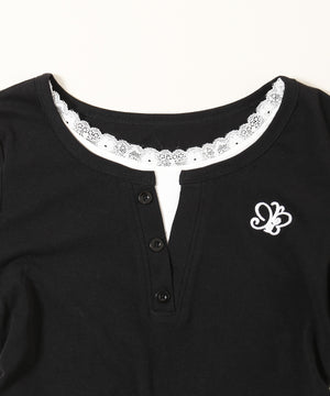 レースネックレイヤードロンT