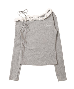 肩リボンオフショルフリルロンT