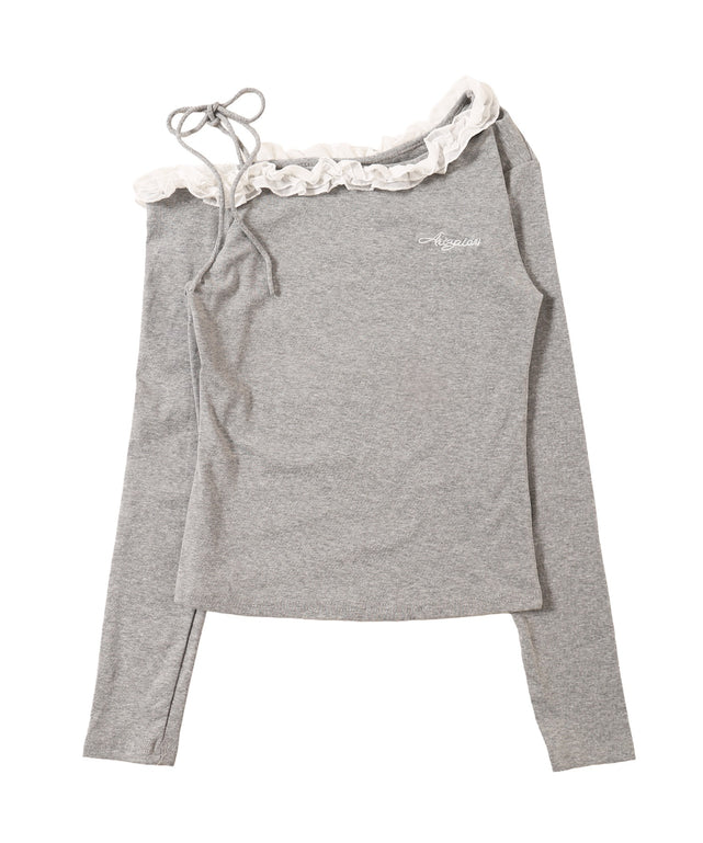 肩リボンオフショルフリルロンT