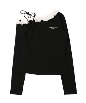 肩リボンオフショルフリルロンT