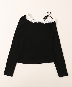 肩リボンオフショルフリルロンT