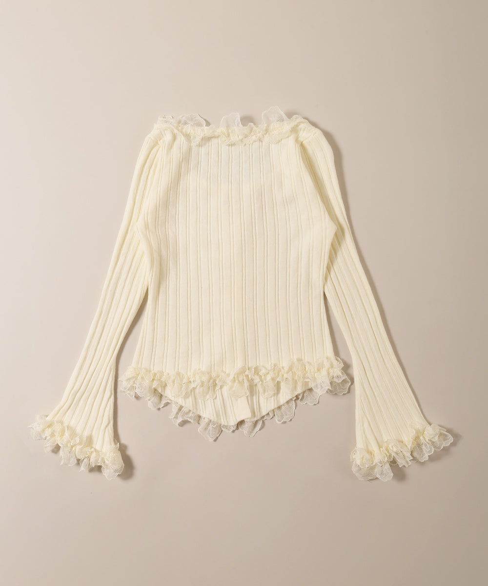 フリルレースパイピングカーディガン