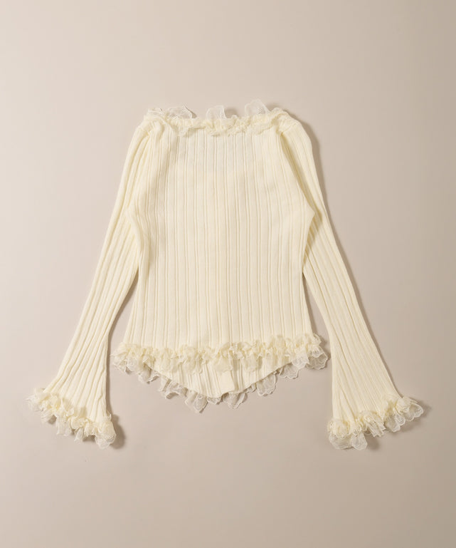 フリルレースパイピングカーディガン