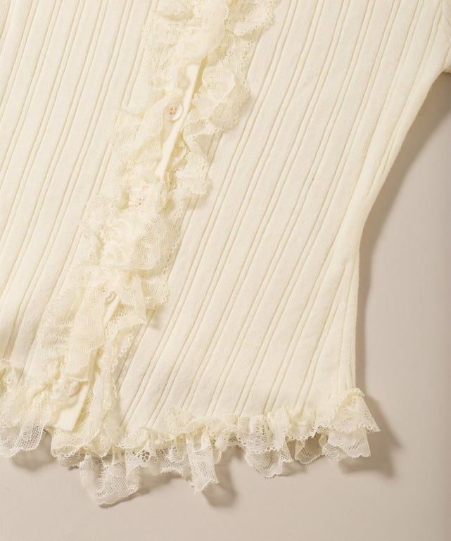 フリルレースパイピングカーディガン